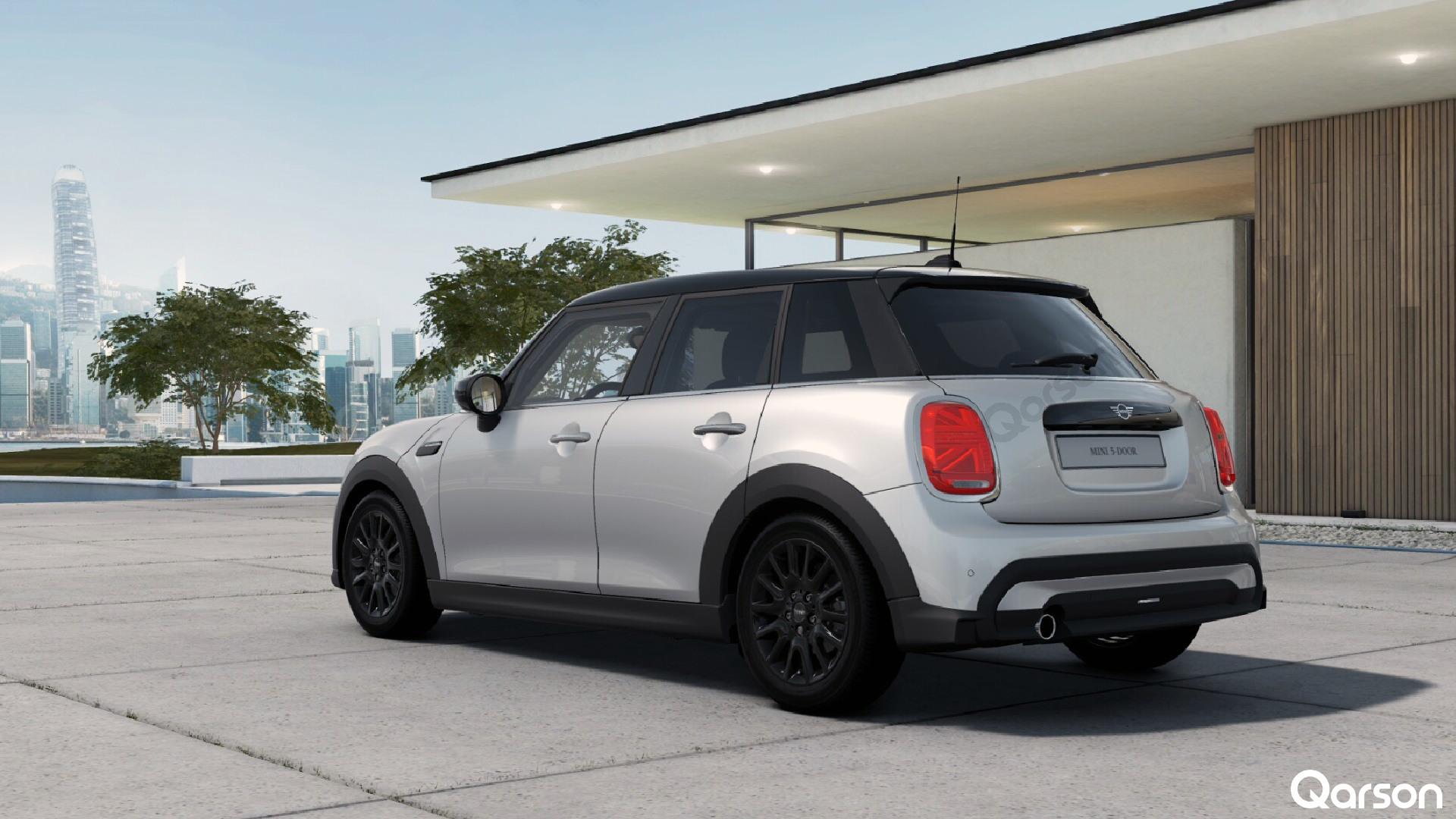 MINI MINI 5D Widok auta z tyłu z lewej strony pod kątem 120 stopni