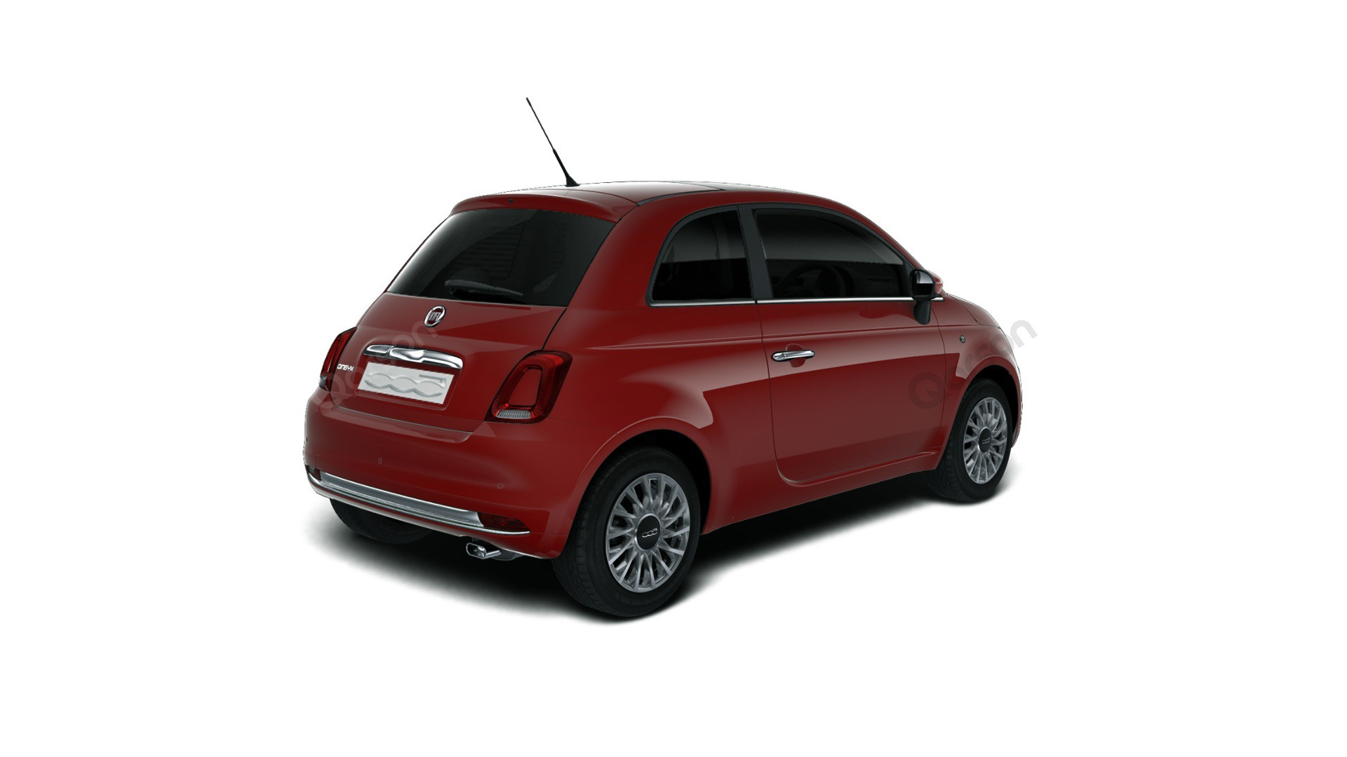 Fiat 500 3D Widok auta z tylnego prawego boku kąt 250 stopni